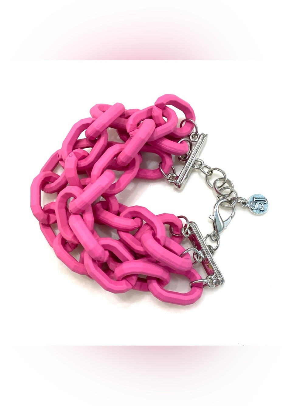 Sassy Jones Authentic Hot Pink Multi-Strand Chunky Acrylic Link Toggle Bracelet